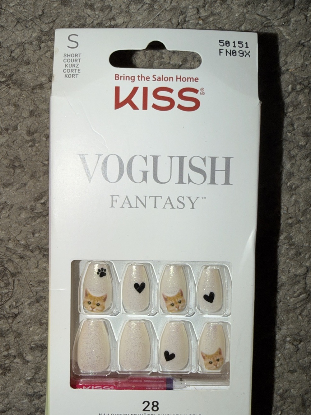 KISS Voguish Fantasy Cat Accent Press-On Nails - Cream with Black Accents
